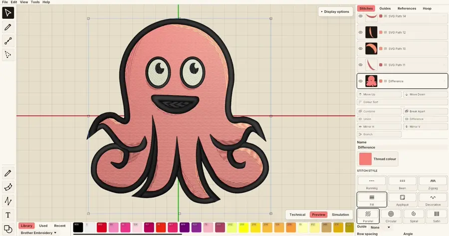 The Octostitch app digitising the Octostitch logo into embroidery stitches